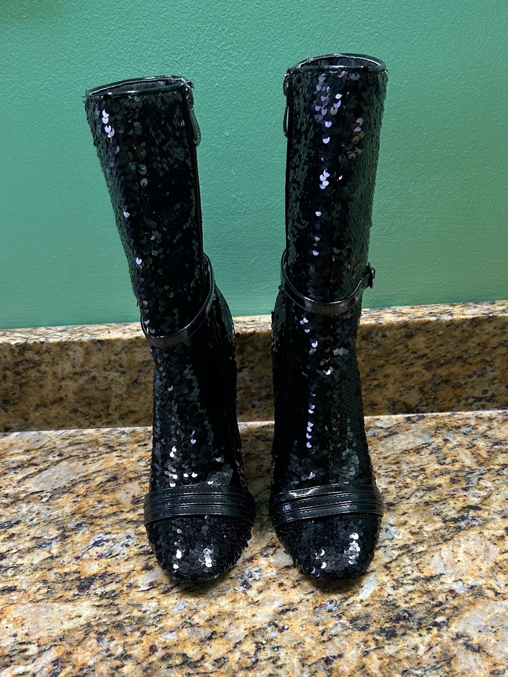 Women’s Black Sequin Mid-Calf Boots - Stylish Evening Footwear